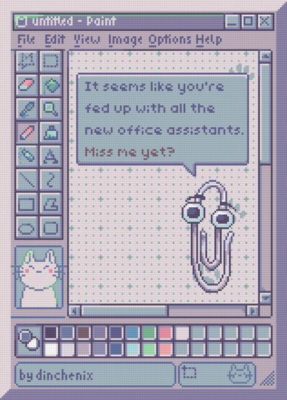 digital preview of the "Clippy in Paint" artwork as cross-stitch