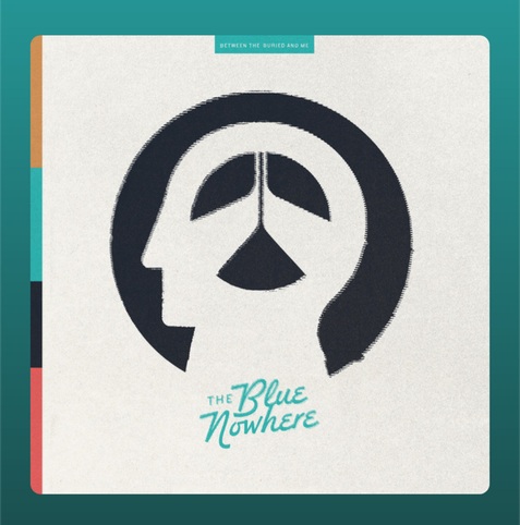 A stylised black-silhouette profile of a human head, shown in side view, overlaid with a black circular outline. Within the circle is a triangular peace-symbol shape, split at the top. Below the graphic is the album title ‘The Blue Nowhere’ in a light teal font. The background is off-white or pale beige, giving contrast to the dark motif above.