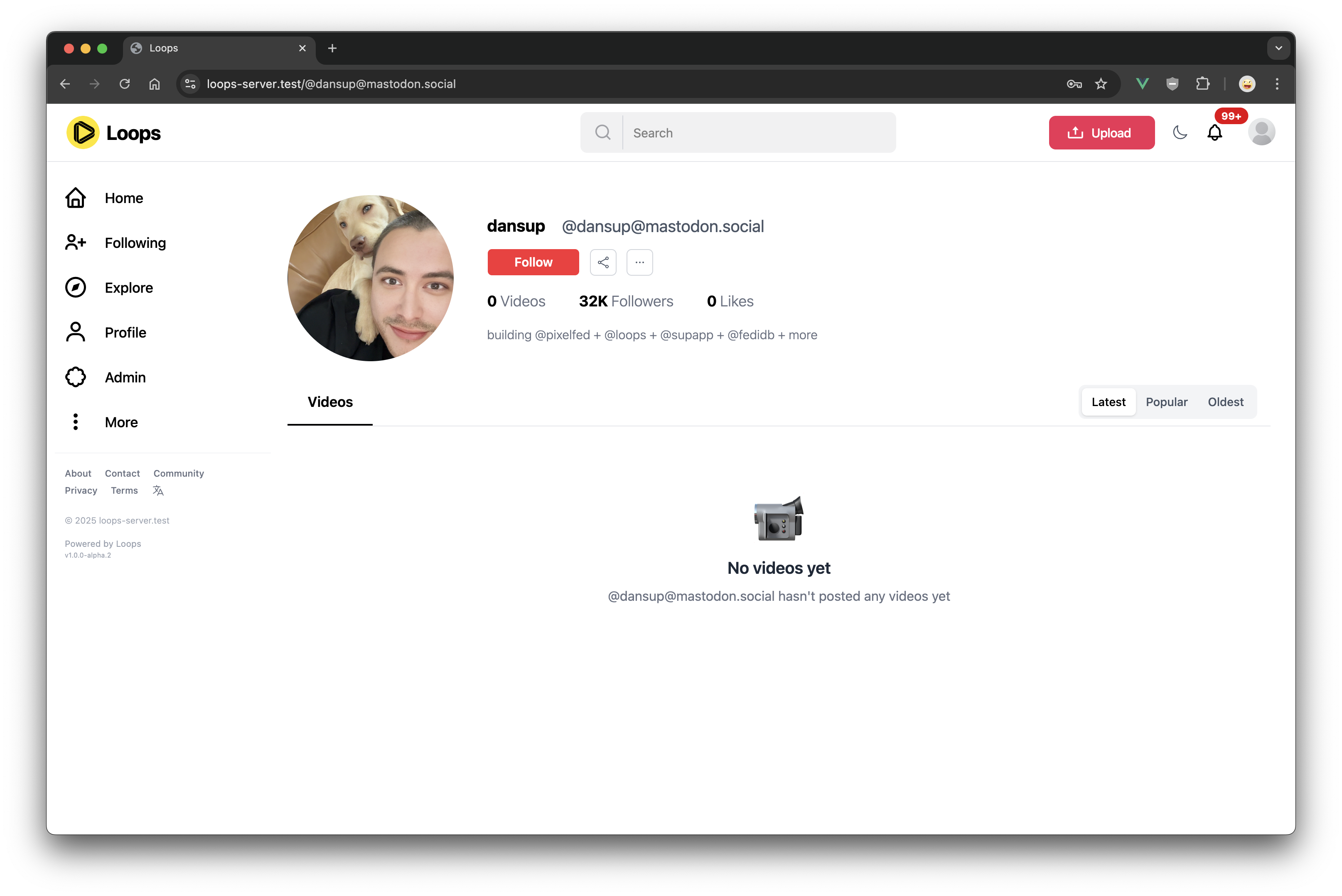 Loops server showing a Mastodon profile