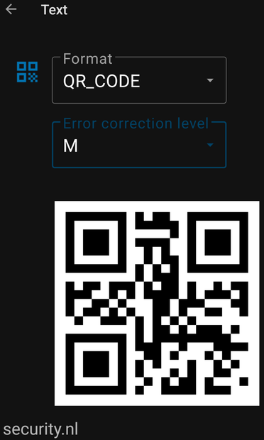 QR-code met uitsluitend tekst:
security.nl