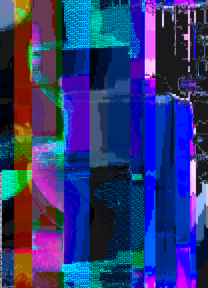 Heavily abstracted image of a toilet, with vertical sections of the image wildly displaced, giving the appearance of bars of psychedelic colors with GIF-like textures