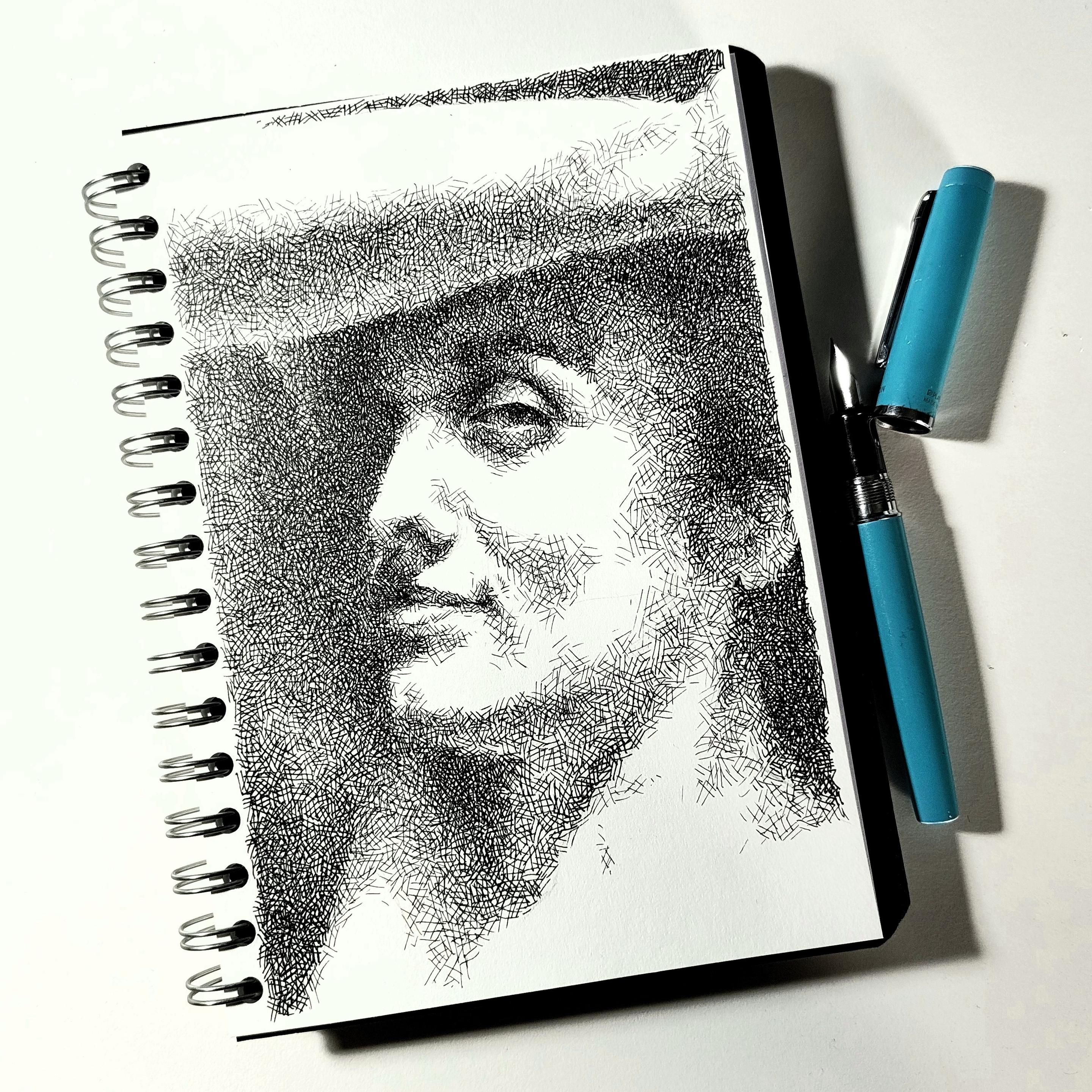 Portrait drawing in ink