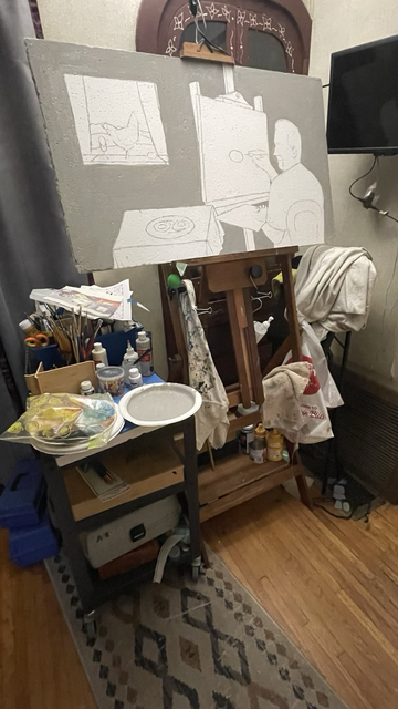 my easel and painting area inside my dining room room