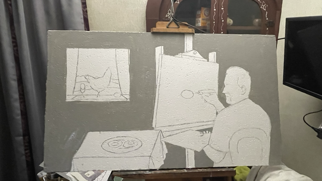 first layer of paint, painted on a ceiling tile for a restaurant that I go to