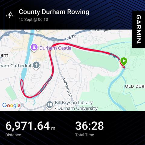 Garmin activity showing a rowing session on the river West through Durham.7km 37min