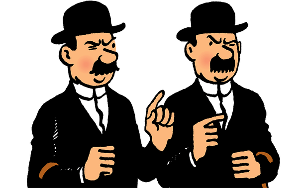 Image des détectives Dupont et Dupond extrait d'un Tintin