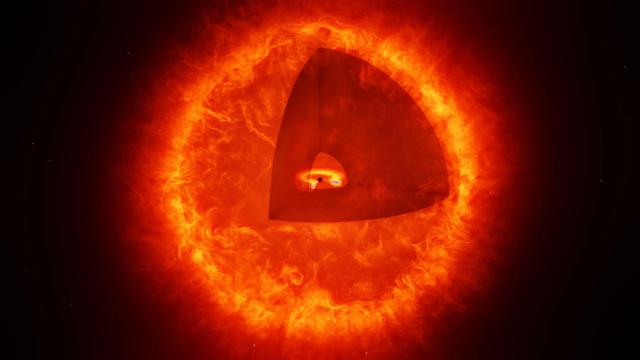 Rappresentazione artistica di una stella buco nero (non in scala). Il riquadro mostra il buco nero centrale con il disco di accrescimento che lo circonda. Ciò che rende questo oggetto una stella buco nero è l’involucro circostante di gas turbolento. Questa configurazione può spiegare ciò che gli astronomi osservano nell’oggetto che hanno chiamato “La Scogliera”.