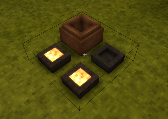 Ground placement in a single block space of two oil lamps, a bowl, and a cooking pot.