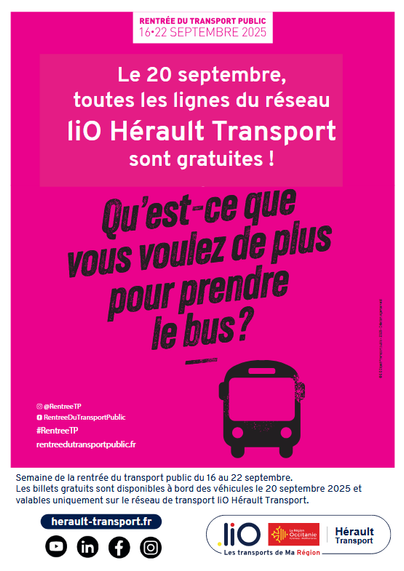Affiche Hérault Transport pour la gratuité sur les bus du réseau le 20 septembre.