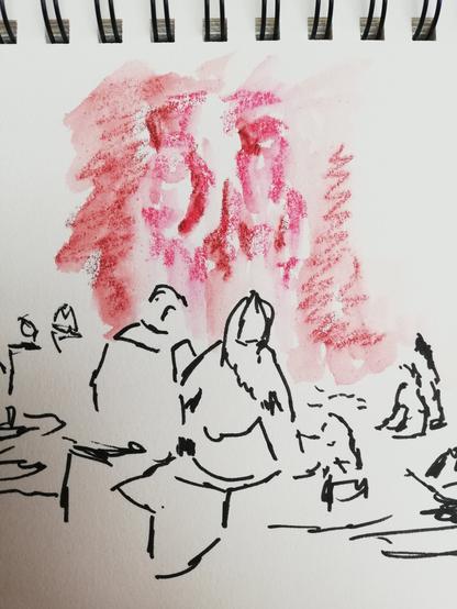 Quick loose sketch of people looking at something. It's actually a representation of pharaoh and his Great Royal Wife, but I'm not sure that leaps to the eye!