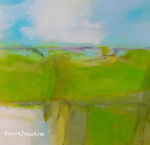 Abstraktes Landschaftsbild,  Himmel mit Wolken, Wiesen