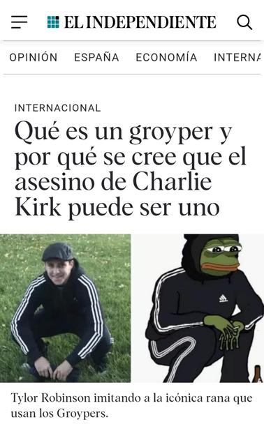 Recorte de titular de prensa: el artículo va a informar sobre lo que es un Groyper y por qué se cree que el asesino de Charlie Kirk puede ser uno.