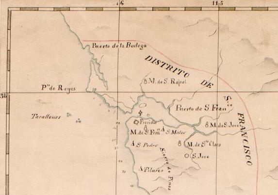 Parte noroccidental de la carta esférica, mostrando el puerto de San Francisco y alrededores.