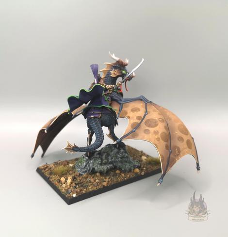 Grand Cathay Shugenan Lord on a Great Spirit Longma (a draconid) back view