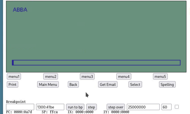 Cidco MailStation emulator displaying the word "ABBA"