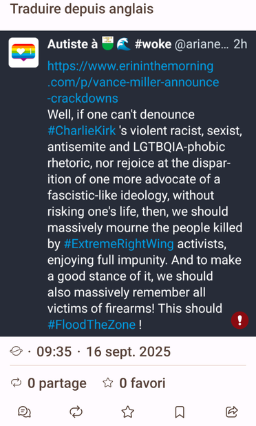 https://www.erininthemorning.com/p/vance-miller-announce-crackdowns
Well, if one can't denounce #CharlieKirk 's violent racist, sexist, antisemite and LGTBQIA-phobic rhetoric, nor rejoice at the disparition of one more advocate of a fascistic-like ideology, without risking one's life, then, we should massively mourne the people killed by #ExtremeRightWing activists, enjoying full impunity. And to make a good stance of it, we should also massively remember all victims of firearms! This should #FloodTheZone !