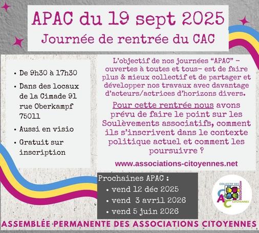 visuel de l'Apac du 19 sept, apac et journée de rentrée