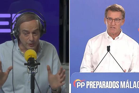 El periodista Isaías Lafuente y Alberto Núñez Feijóo. (YOUTUBE)