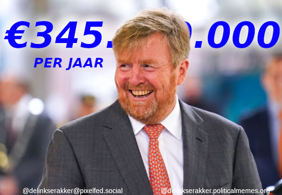 Foto van Willem-Alexander met als bijschrift "€345.000.000 per jaar"