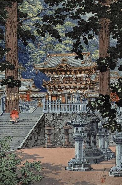 Tsuchiya Koitsu (#TsuchiyaKoitsu) The Gate Yomei, the Nikk o Shrine (1939) #woodblockprint.