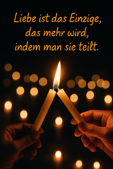 Spruch:
Liebe ist das Einzige, das mehr wird, indem man sie teilt.