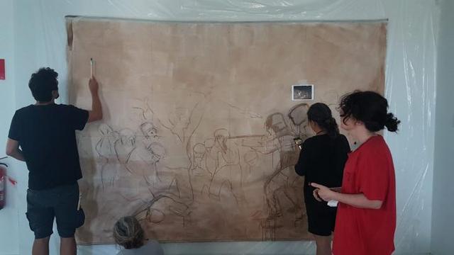 Artistas de la Asociación de Profesores de Dibujo de Madrid durante la creación (Asociación de Profesores de Dibujo de Madrid)