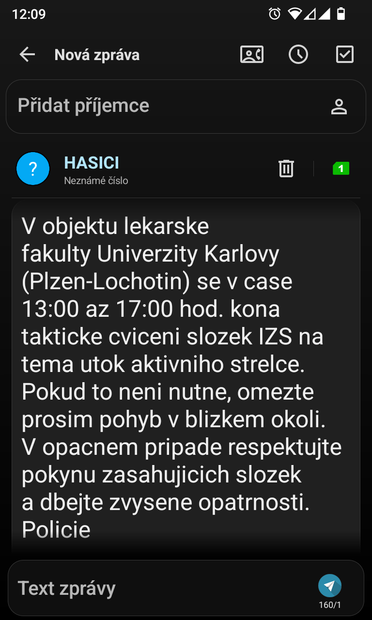 V objektu lekarske fakulty Univerzity Karlovy (Plzen-Lochotin) se v case 13:00 az 17:00 hod. kona takticke cviceni slozek IZS na tema utok aktivniho strelce. Pokud to neni nutne, omezte prosim pohyb v blizkem okoli. V opacnem pripade respektujte pokynu zasahujicich slozek a dbejte zvysene opatrnosti. Policie