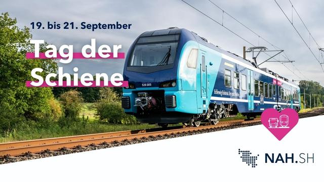 Akkuzug auf der Schiene mit dem Text "19. bis 21. September: Tag der Schiene"