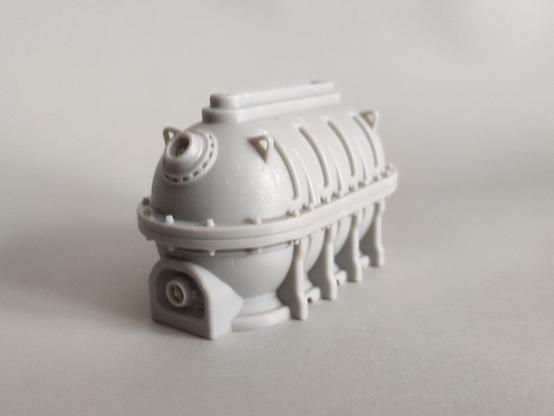 Wargames terrain - fuel container, three-quarter rear view, from the right hand side