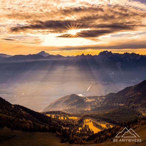 Golden sunset view over a mountain area in Switzerland.
