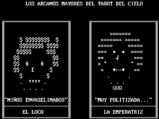 arte ascii de "los arcanos mayores del  tarot del cielo". recorte de una de las obras del cuarto pack de Hermanas del Perro Magnetico