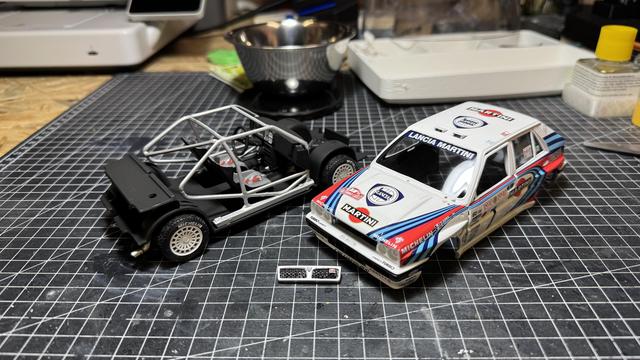 Chassis and body of a Lancia Delta HF Integrale by Italerinin 1:24 scale.