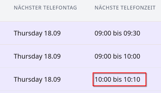 Telefonzeit von 10:00 bis 10:10