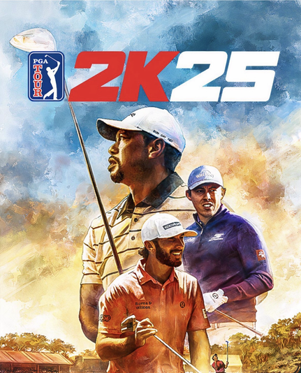 PGA Tour 2K25 box art includes 3 golfers.