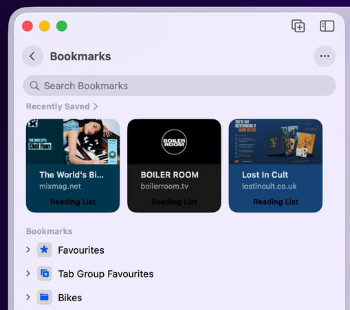 Bookmarks bar showing huge icons in the "recently saved" section.