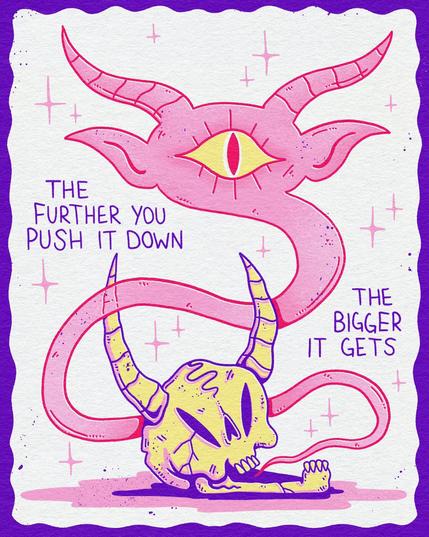 The farther you push it down, the bigger it gets.
