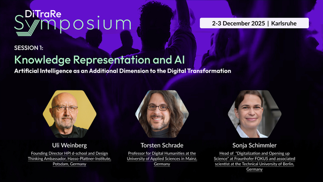 Three speakers in the announcement: 
🤖 Uli Weinberg, Founding Director HPI d–school, Hasso Plattner Institute, Potsdam  
🤖 Torsten Schrade, Professor for Digital Humanitie, Hochschule Mainz 
🤖 Sonja Schimmler, Head of