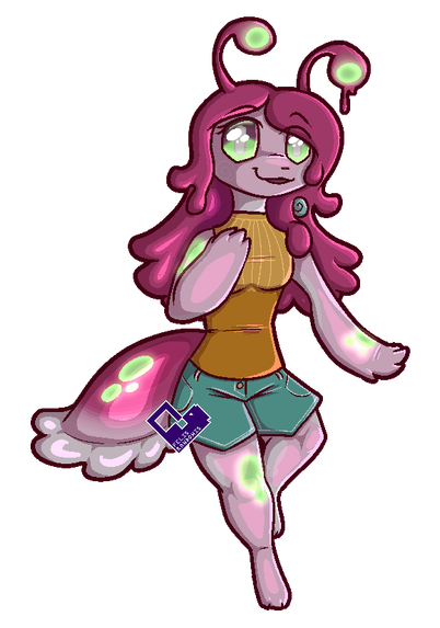 Pixel art of an anthro slug type character in a general standing/floating pose