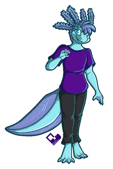 Pixel art of an Axolotl character in a general standing pose