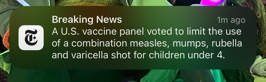 Announcement from the New York Times that a panel is limiting the MMR vaccine