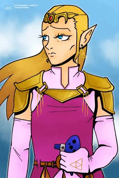 Princess Zelda holding an ocarina, crying.