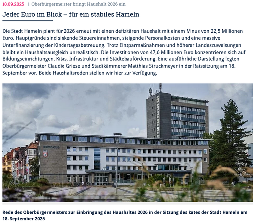 Homepagemeldung Rathaus Hameln