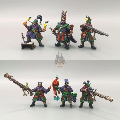 the six crew members (including the Magistrate)
A mainly purple and green scheme with red as a spot colour