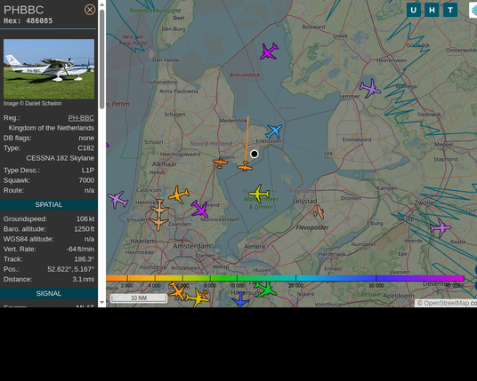 #PHBBC: Private (#Cessna C182, registration: PH-BBC)
Route: No route available
Min. distance: 1.6nm away @ 1250 ft
Heading: S @ 122.7kts
Time: 12:51:28
 #ProbablyLanding #adsb #Venhuizen