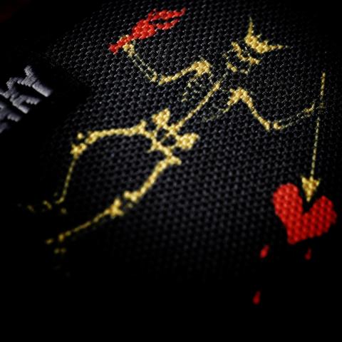 macro photograph of a Blackbeard flag mini pouch from Cranky Hanky