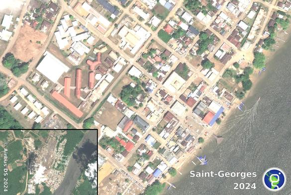 Photo du bourg de Saint-Georges-de-l'Oyapock prise par un satellite Pleiades Neo.