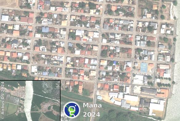 Photo du bourg de Mana prise par un satellite Pleiades Neo.