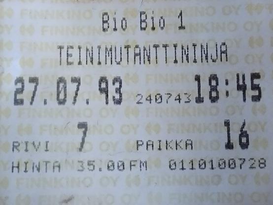Movie ticket: Bio Bio 1, "Teenage Mutant Ninja" (Turtles III, presumably), July 27, 1993