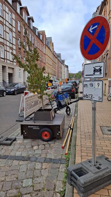 ein Wanderbaum mit Sitzbank ist gerade angekommen und bekommt gleich einen schönen Stellplatz.