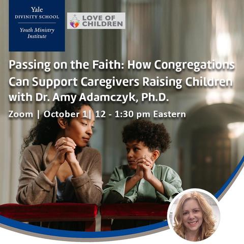 Photo of a woman and child at prayer benches looking at each other. Insert photo of a woman who is the guest speaker. Text on the graphic repeated in the post information.
